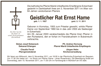 Traueranzeige von Ernst Hame von Pegnitz-Zeitung